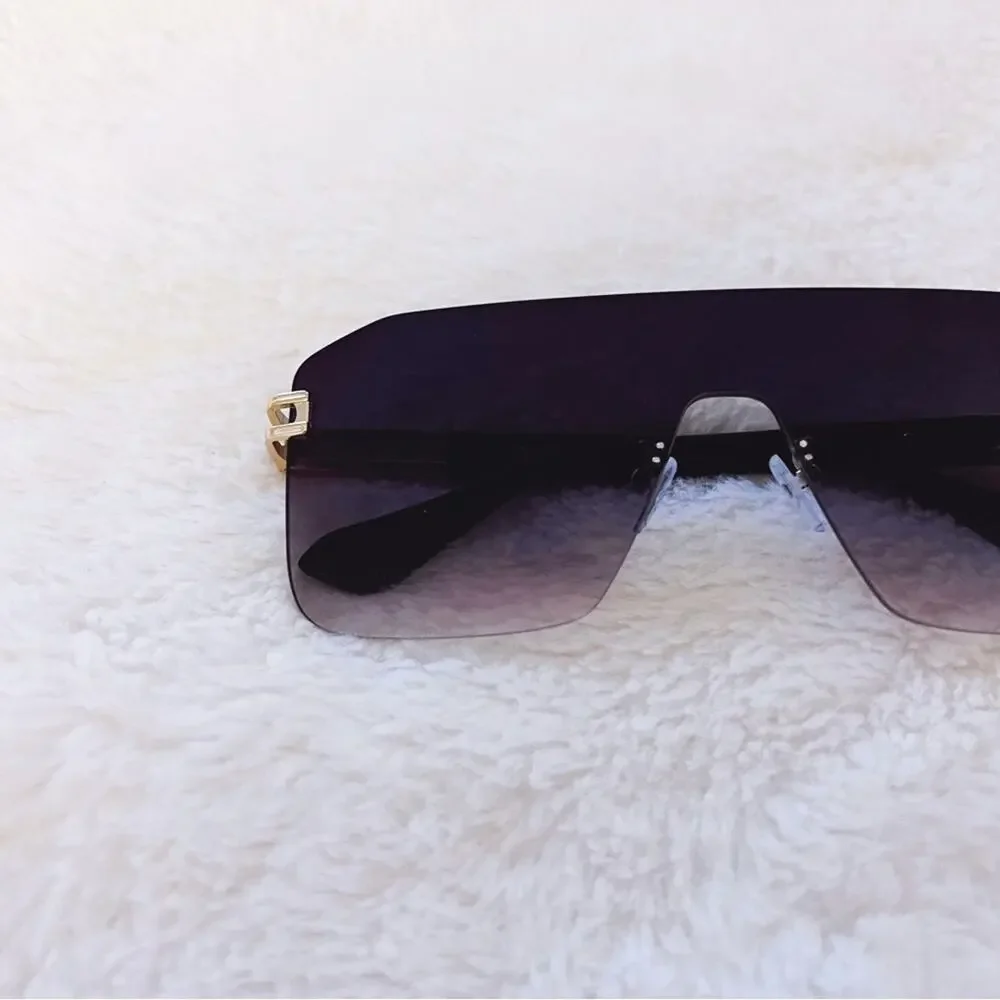 Sadie Black Oversized Rimless Flat-Top Sunglasses